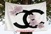 Pink Floral Chanel Double C Logo Flannel Sofa Throw Blanket IMG_6975